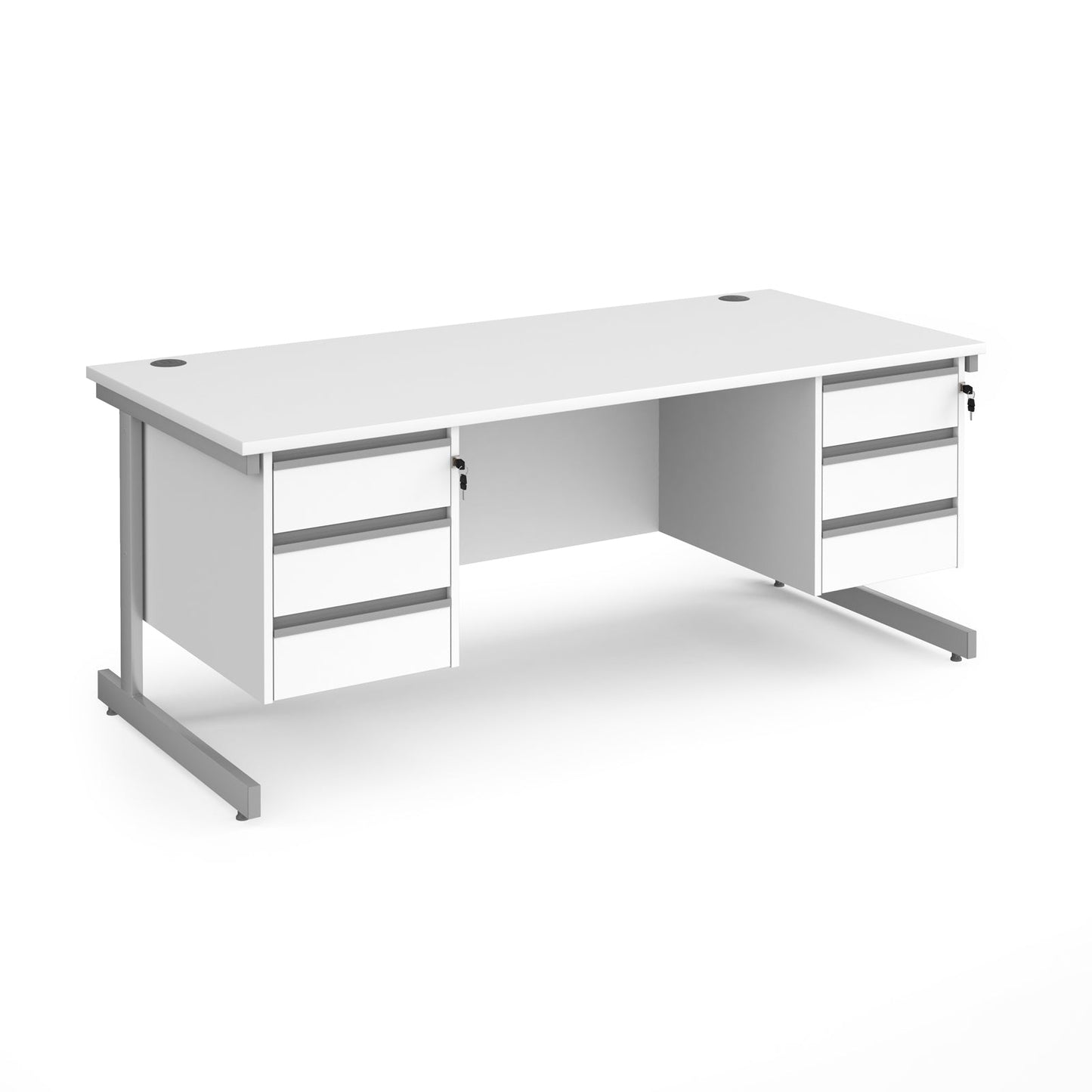 Contract 25 cantilever leg straight desk with 3 and 3 drawer peds