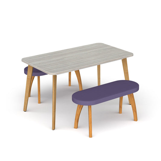 Enable curved bench seating with wooden legs