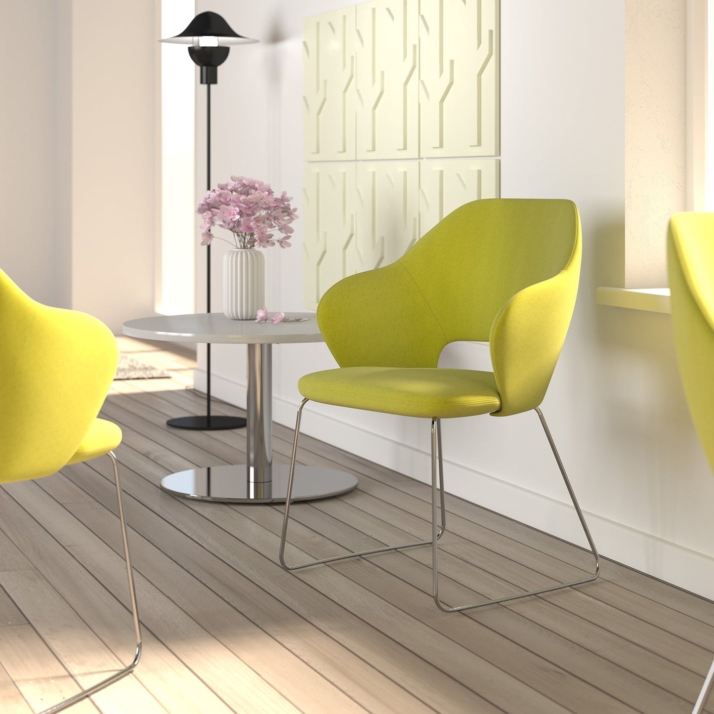 Jude contemporary lounge seating with chrome sleigh frame