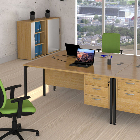 Maestro 25 H-Frame 800mm deep desk with 3 drawer ped