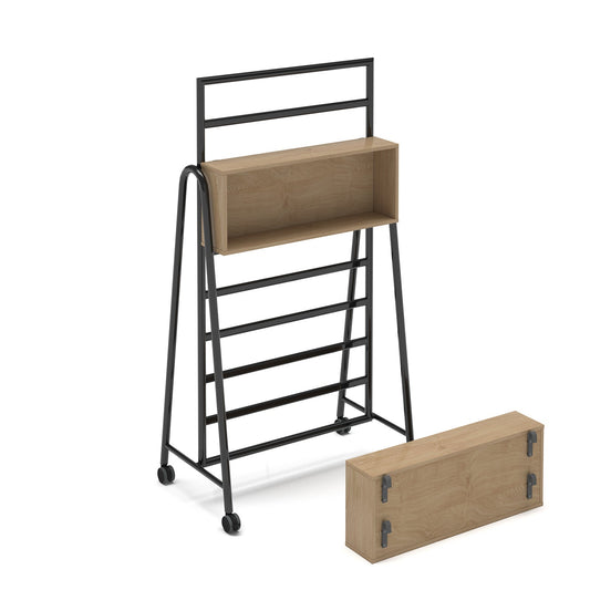 Show wooden box storage add-on 200mm deep for mobile A-frame caddy system - Kendal oak