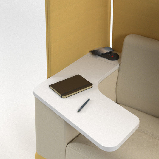 Trinity high back solo work pod sofa with power and writing tablet - Kendal oak top