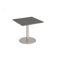 Monza square dining table with flat round base