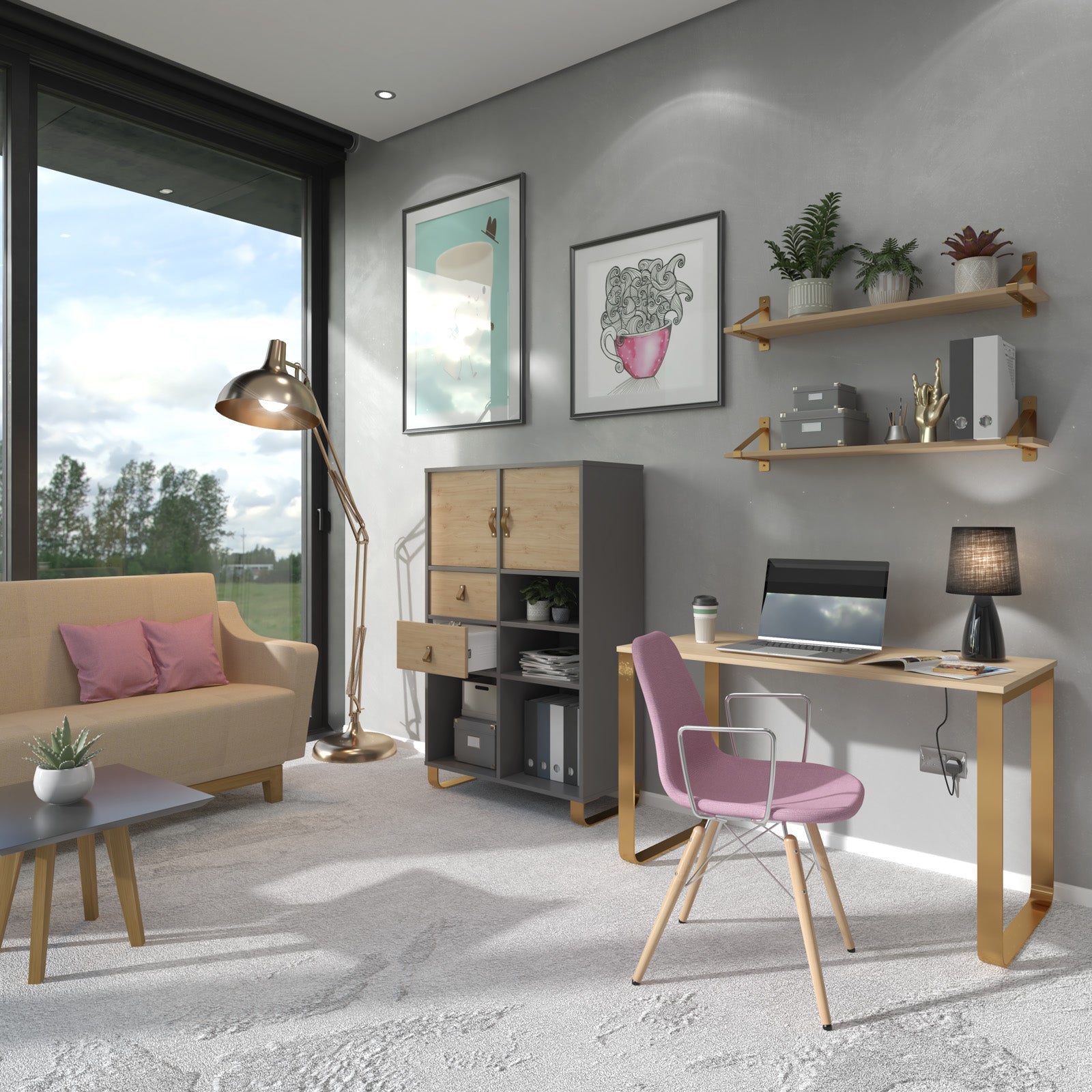 Cairo Sleigh Frame 600Mm Deep Desk With Support Pedestal and Drawers