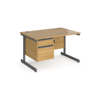 Contract 25 cantilever leg straight desk with 2 drawer pedestal