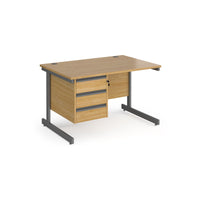 Contract 25 cantilever leg straight desk with 3 drawer pedestal