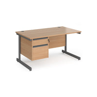 Contract 25 cantilever leg straight desk with 2 drawer pedestal