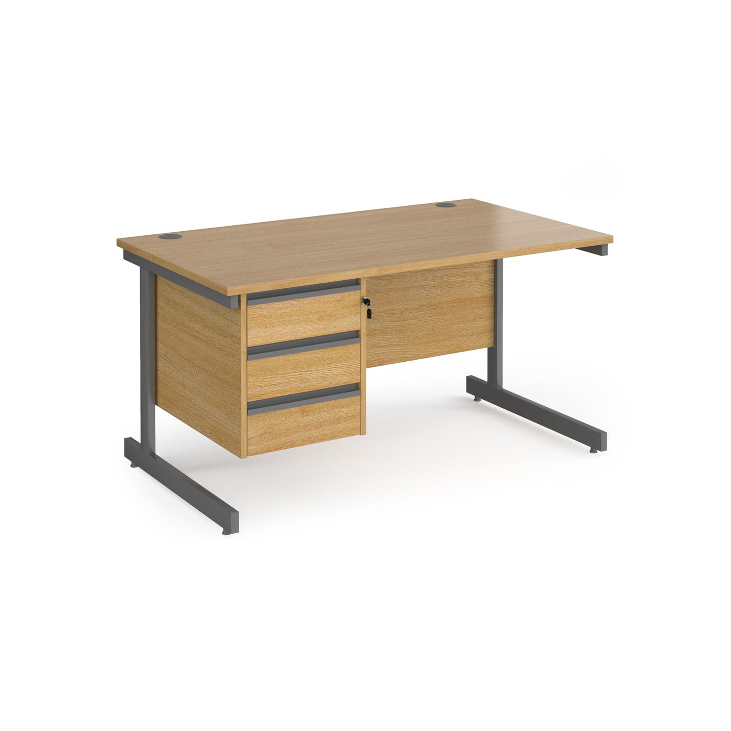 Contract 25 cantilever leg straight desk with 3 drawer pedestal