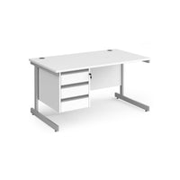 Contract 25 cantilever leg straight desk with 3 drawer pedestal