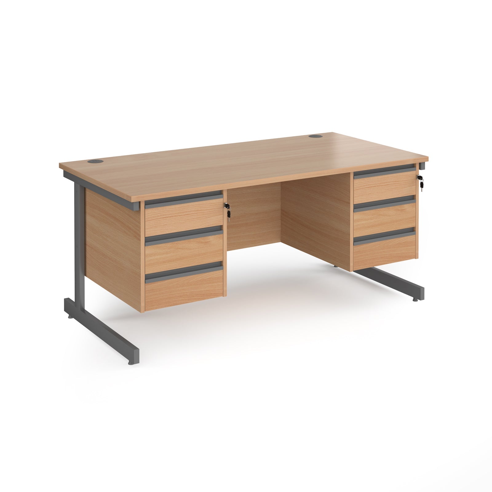 Contract 25 cantilever leg straight desk with 3 and 3 drawer peds