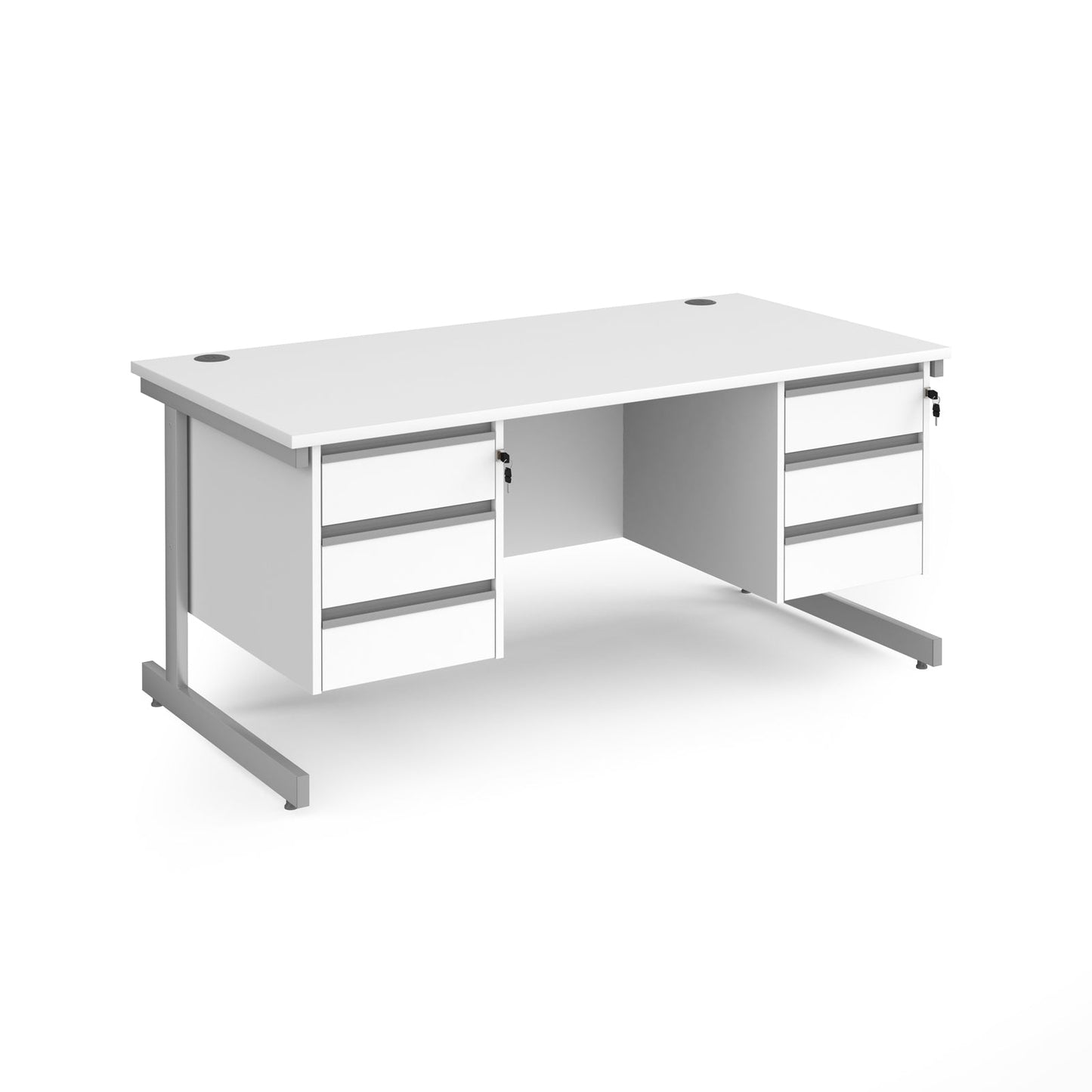 Contract 25 cantilever leg straight desk with 3 and 3 drawer peds