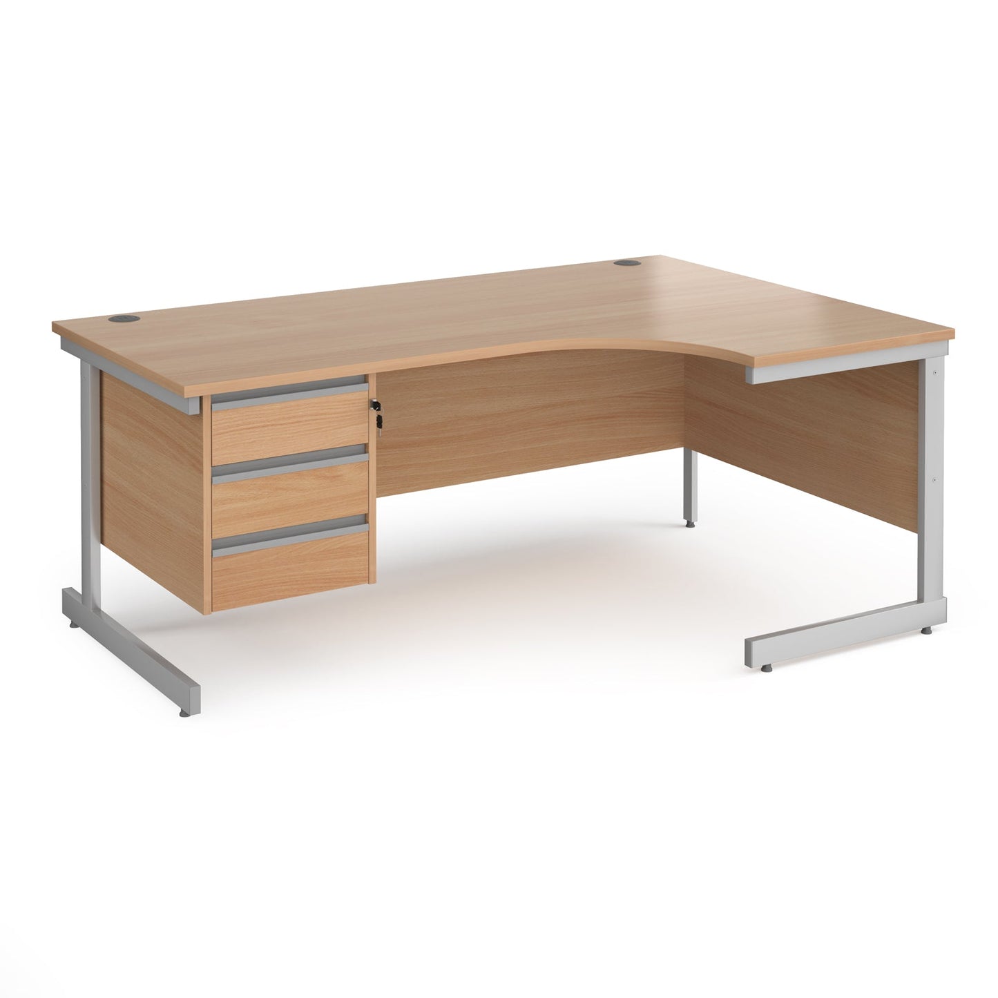 Contract 25 cantilever leg RH ergonomic desk with 3 drawer ped