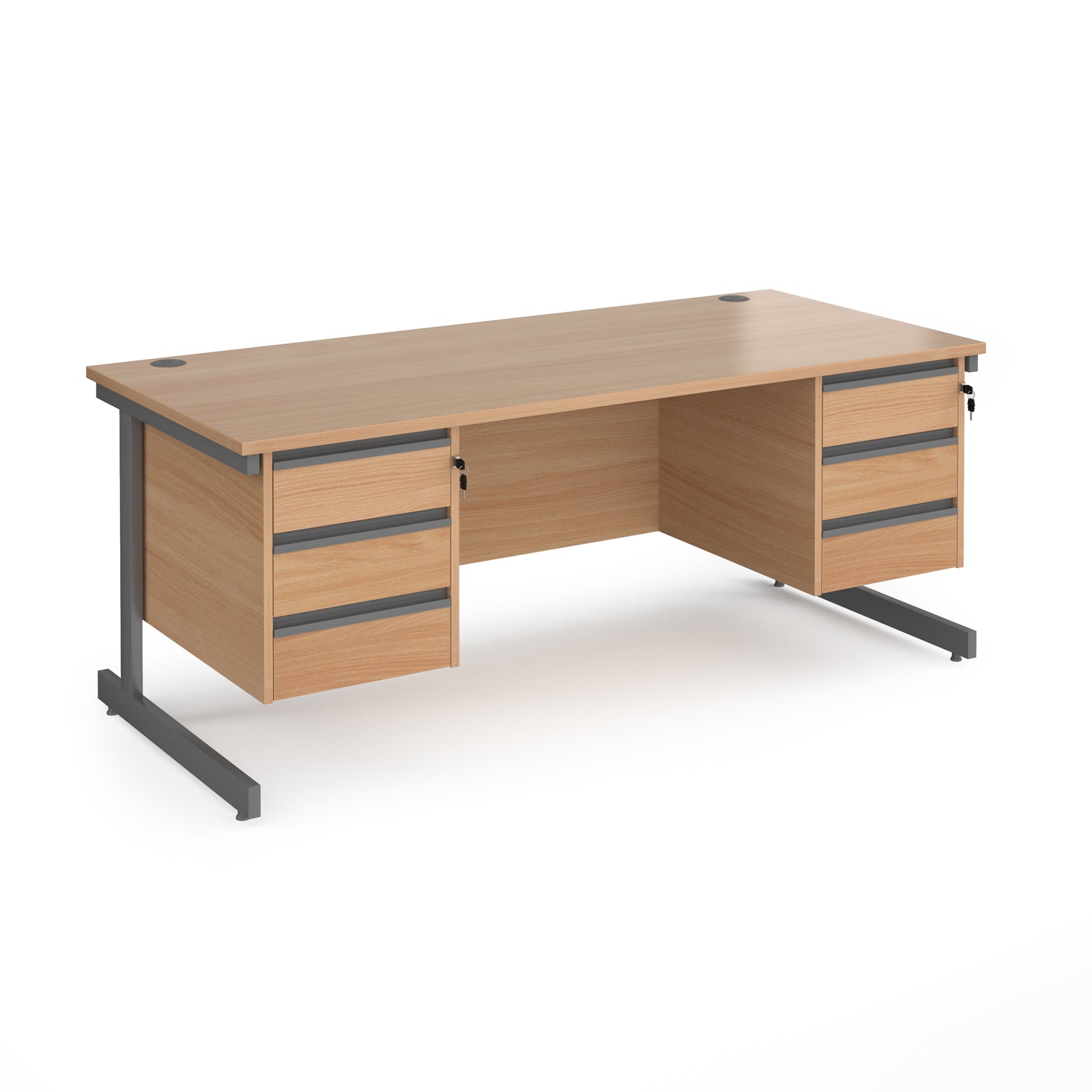 Contract 25 cantilever leg straight desk with 3 and 3 drawer peds