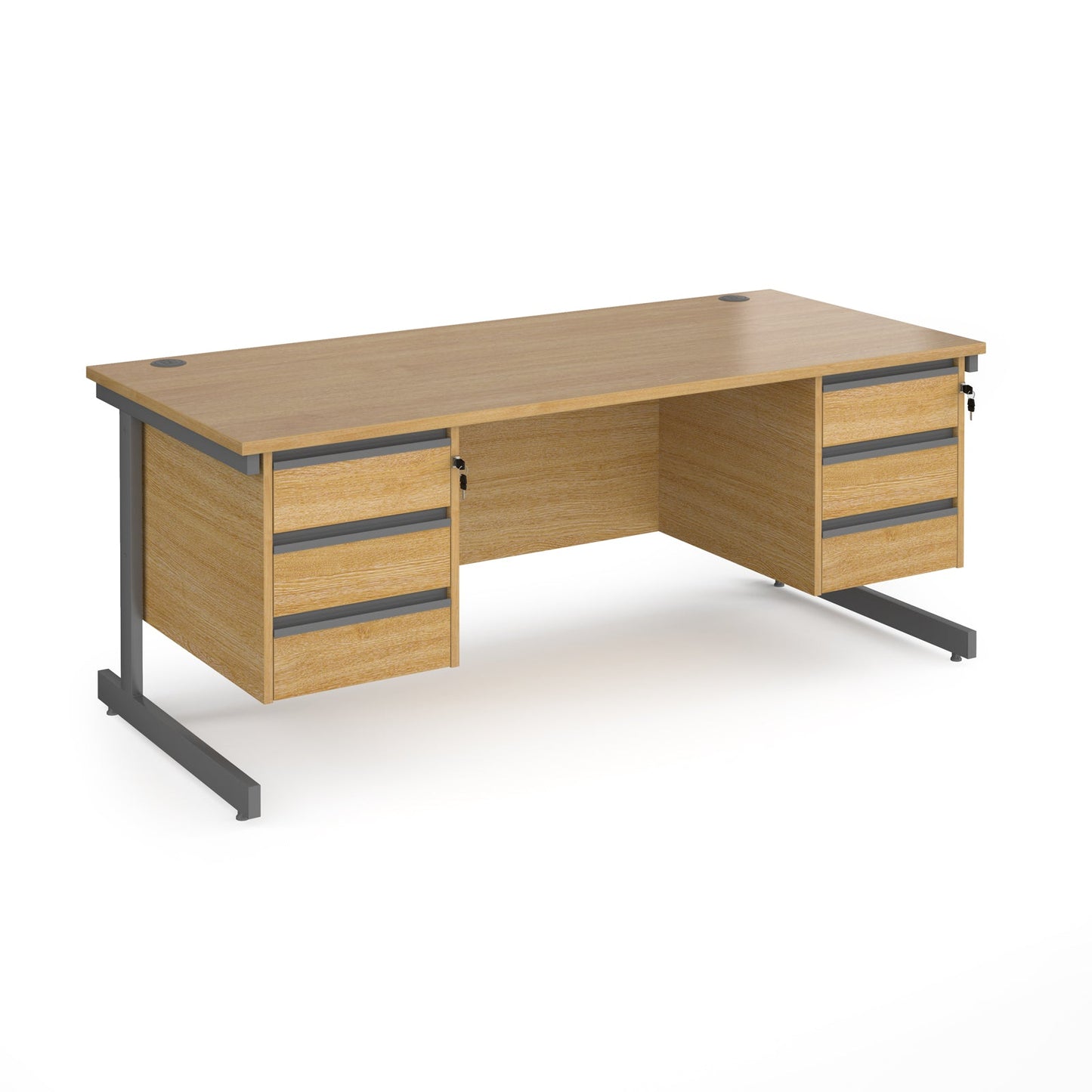 Contract 25 cantilever leg straight desk with 3 and 3 drawer peds