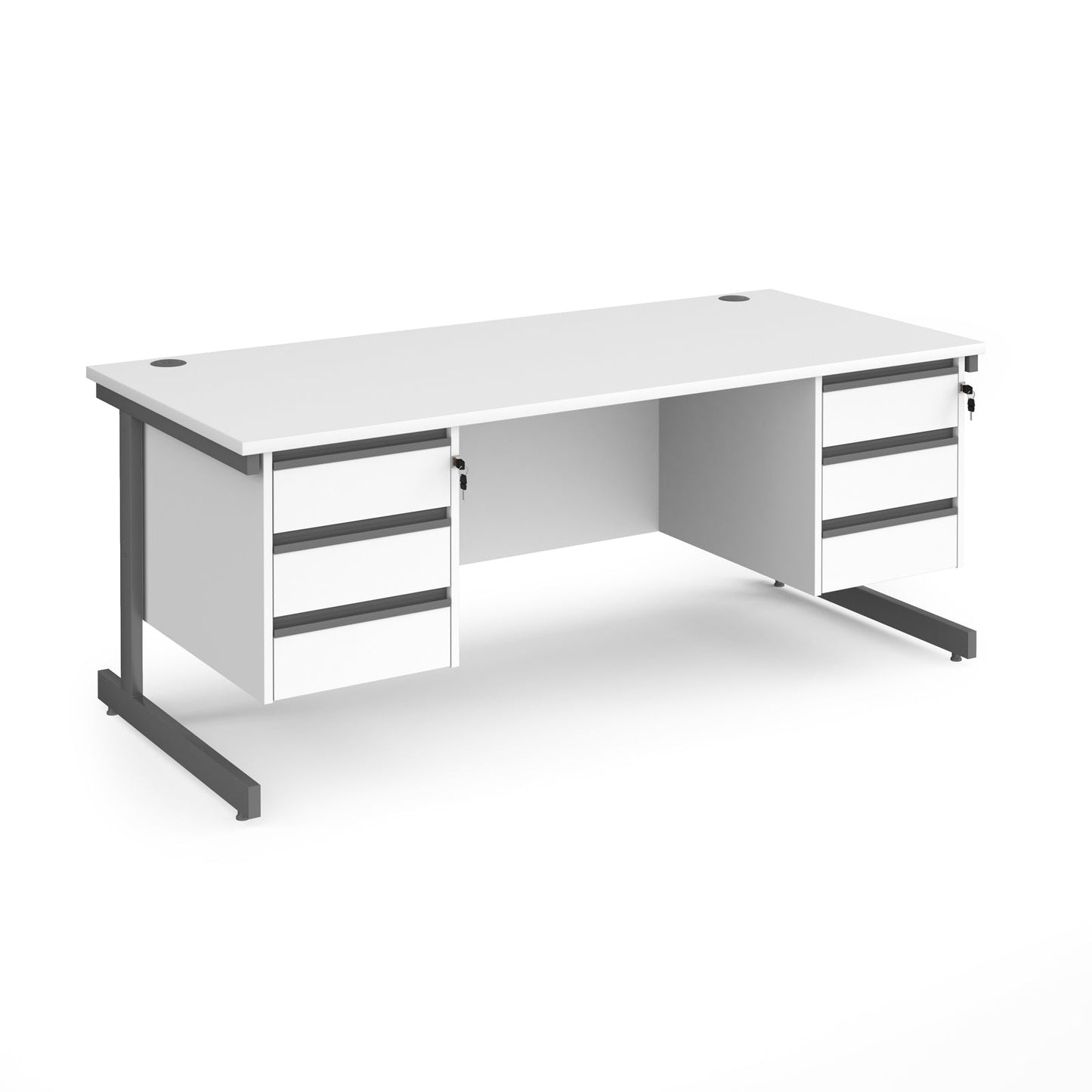 Contract 25 cantilever leg straight desk with 3 and 3 drawer peds