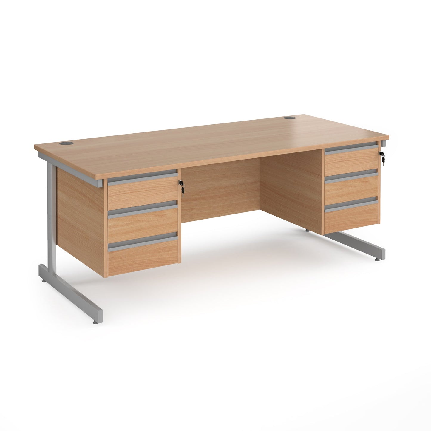 Contract 25 cantilever leg straight desk with 3 and 3 drawer peds