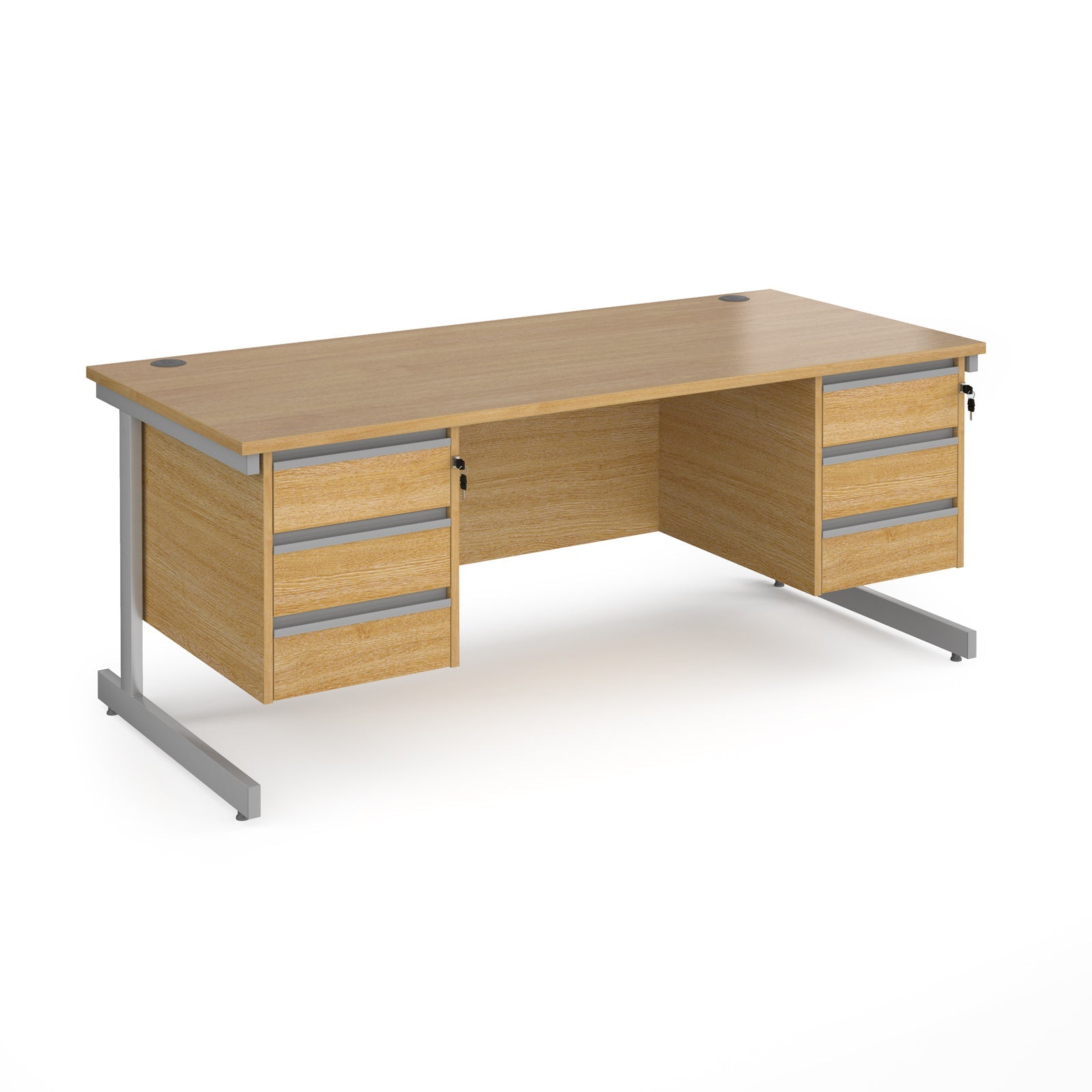 Contract 25 cantilever leg straight desk with 3 and 3 drawer peds