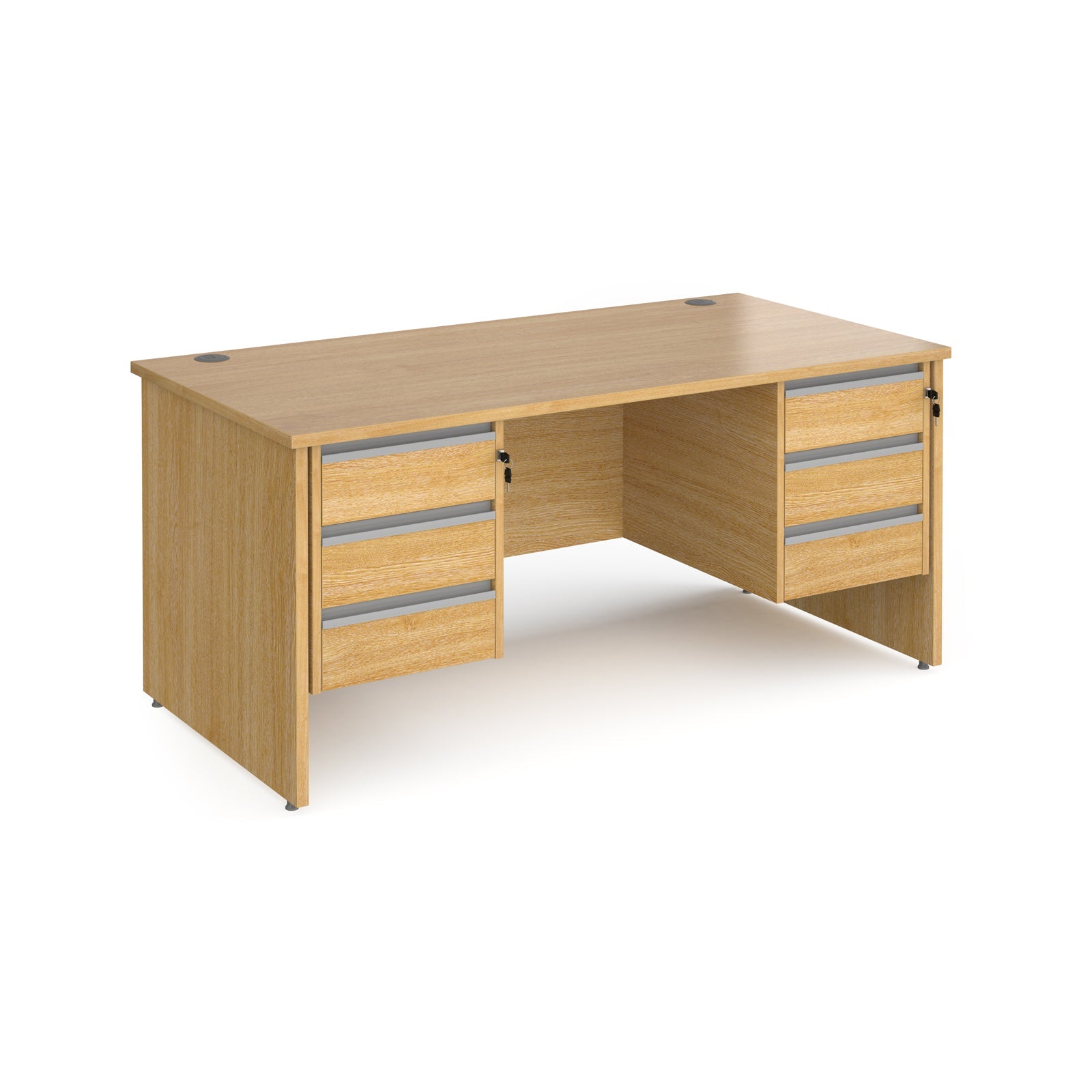 Contract 25 Panel Leg Straight Desk With 3 and 3 Drawer Peds