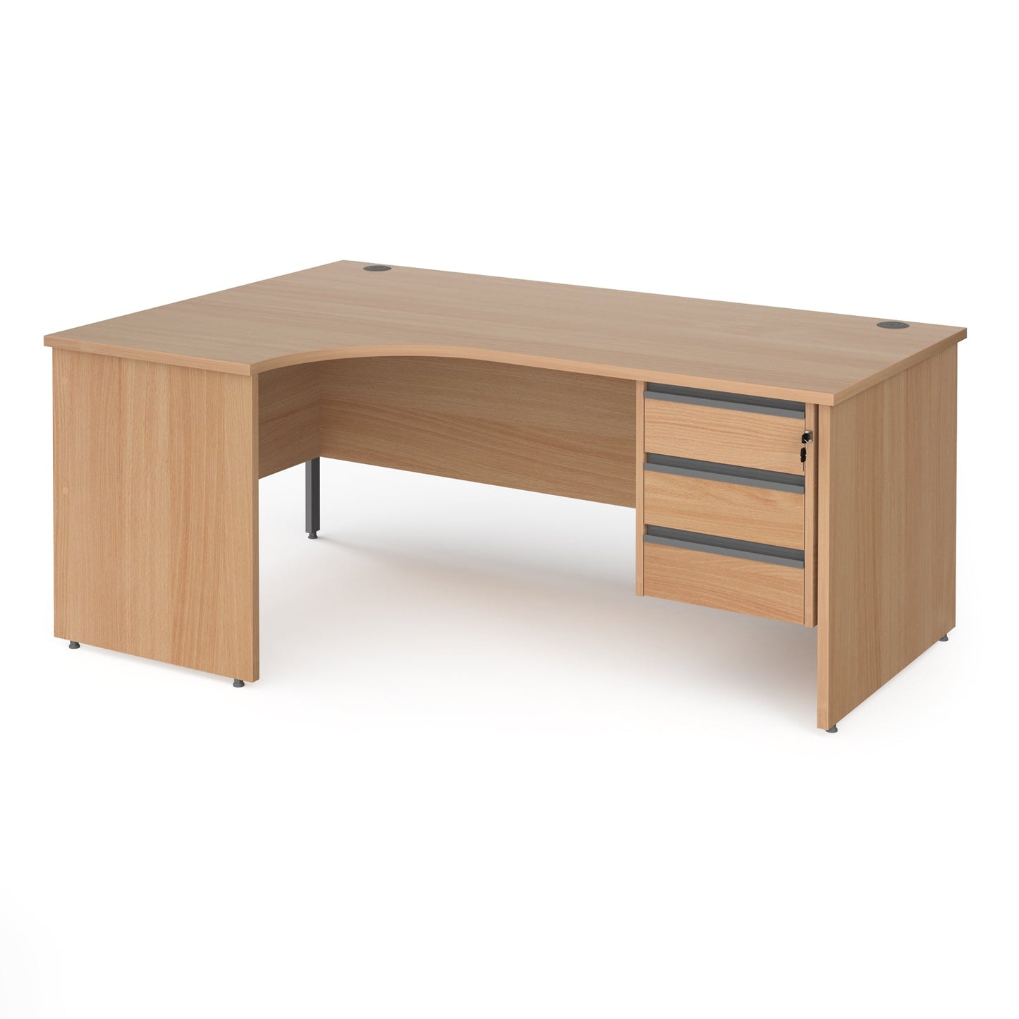 Contract 25 panel leg LH ergonomic desk with 3 drawer ped