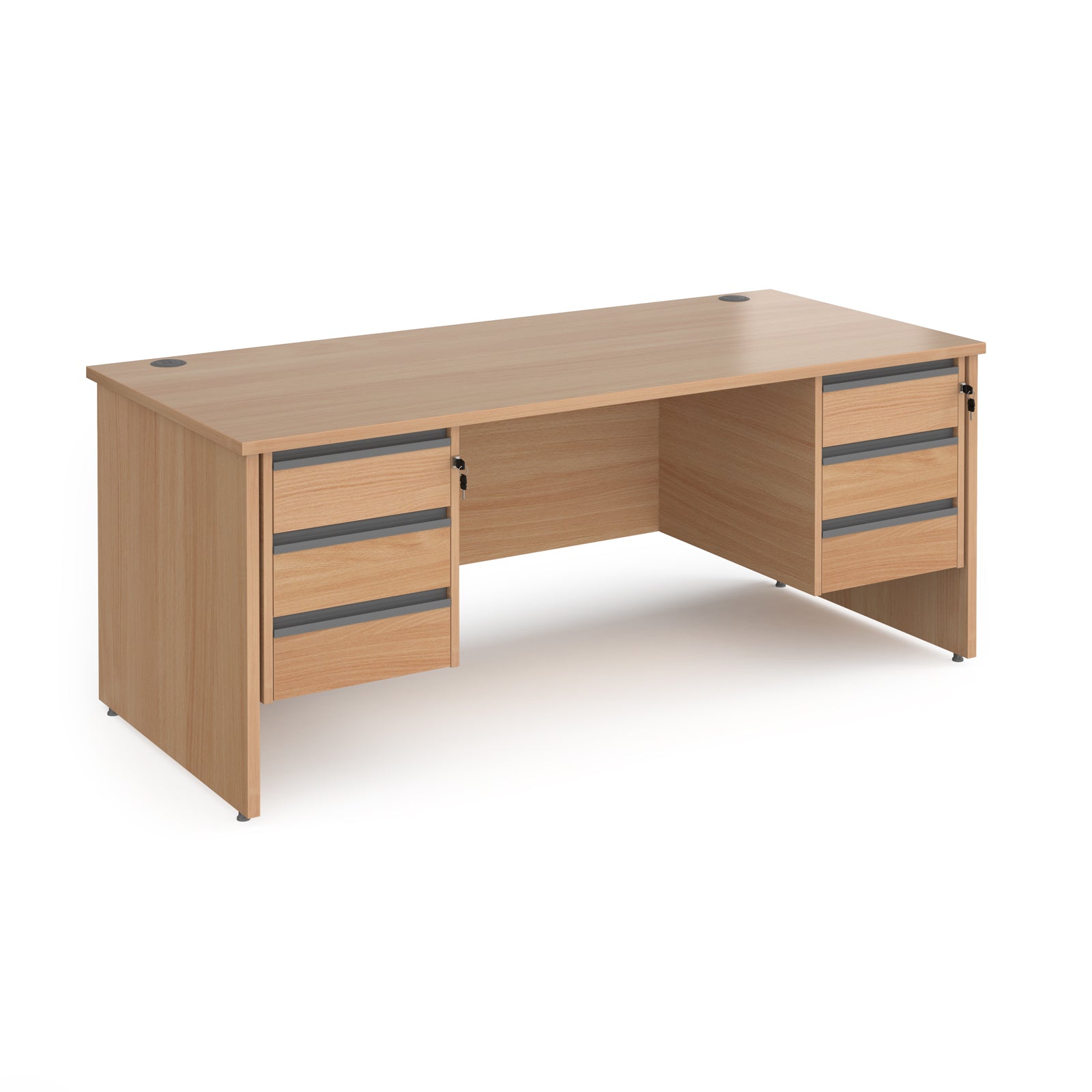 Contract 25 Panel Leg Straight Desk With 3 and 3 Drawer Peds
