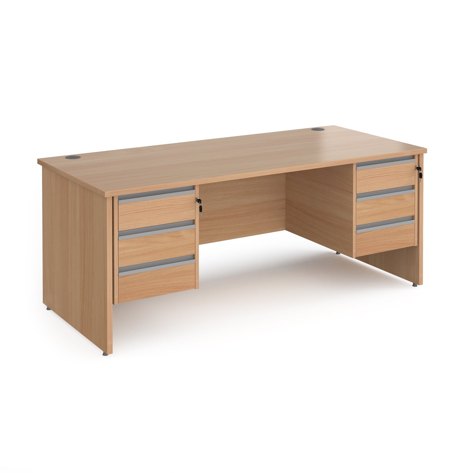 Contract 25 Panel Leg Straight Desk With 3 and 3 Drawer Peds