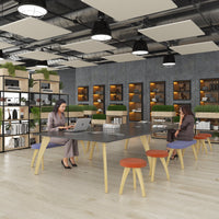Enable curved bench seating with wooden legs