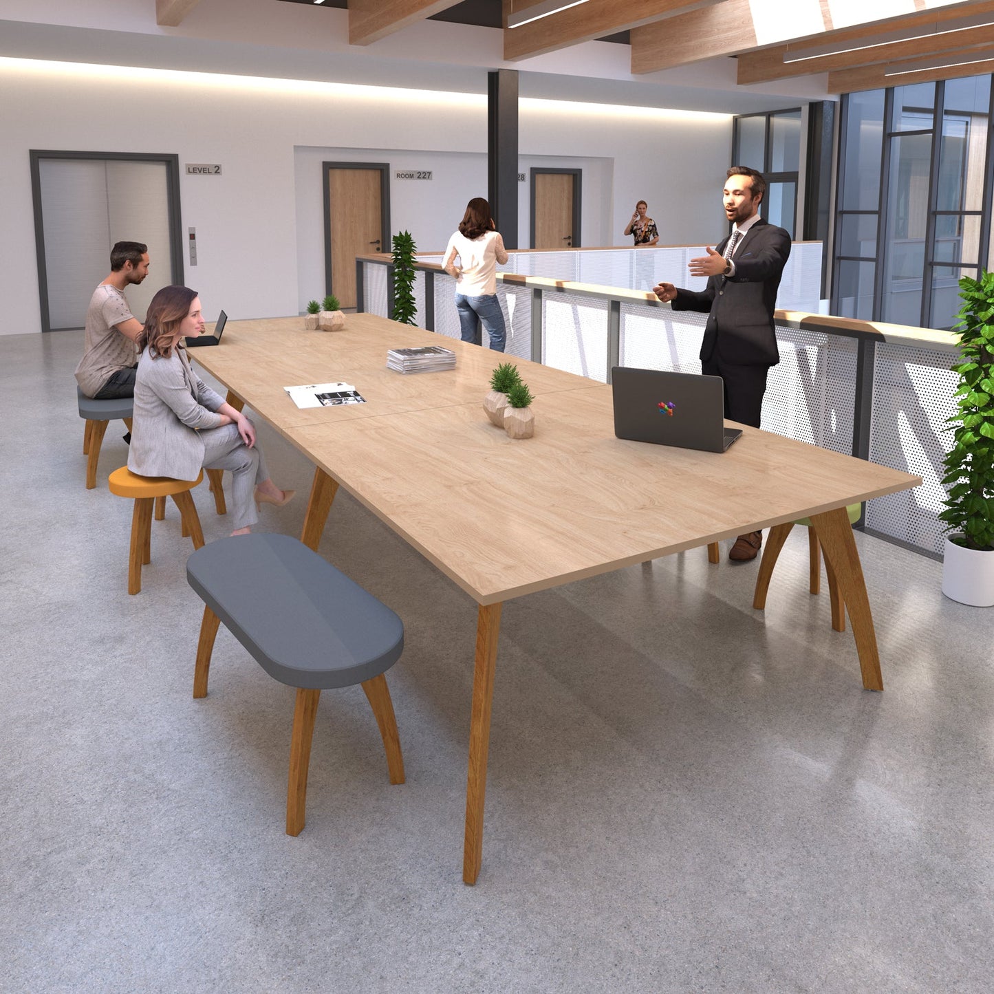 Enable low stool with wooden legs