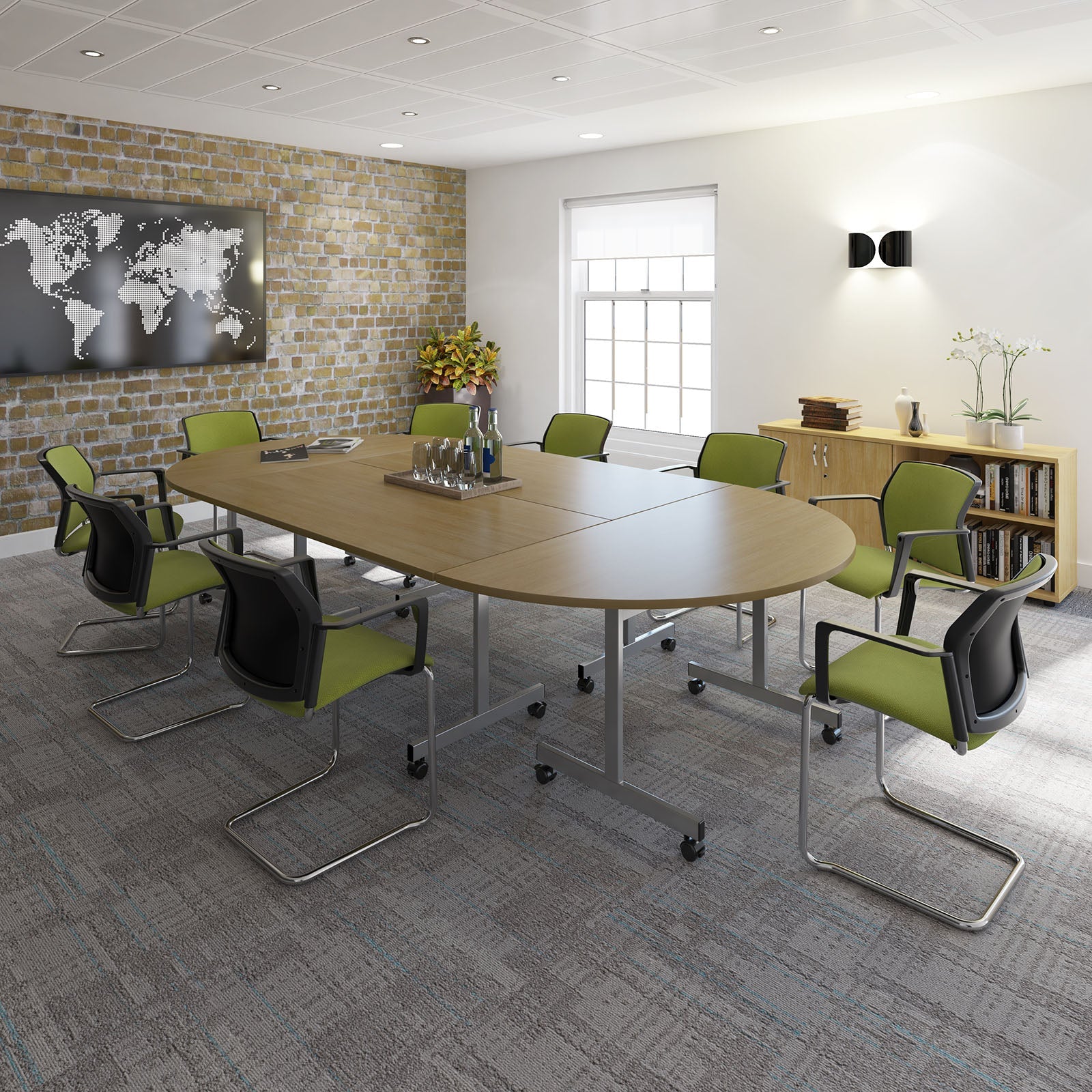 Semi circular flip top meeting table