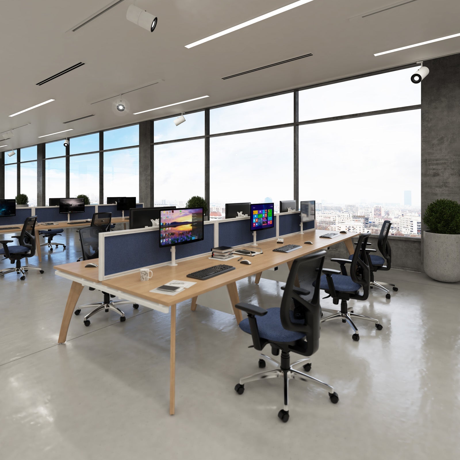 Fuze Triple Back To Back Desks 1600Mm Deep