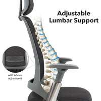Holden mesh back operator chair with black fabric seat and headrest