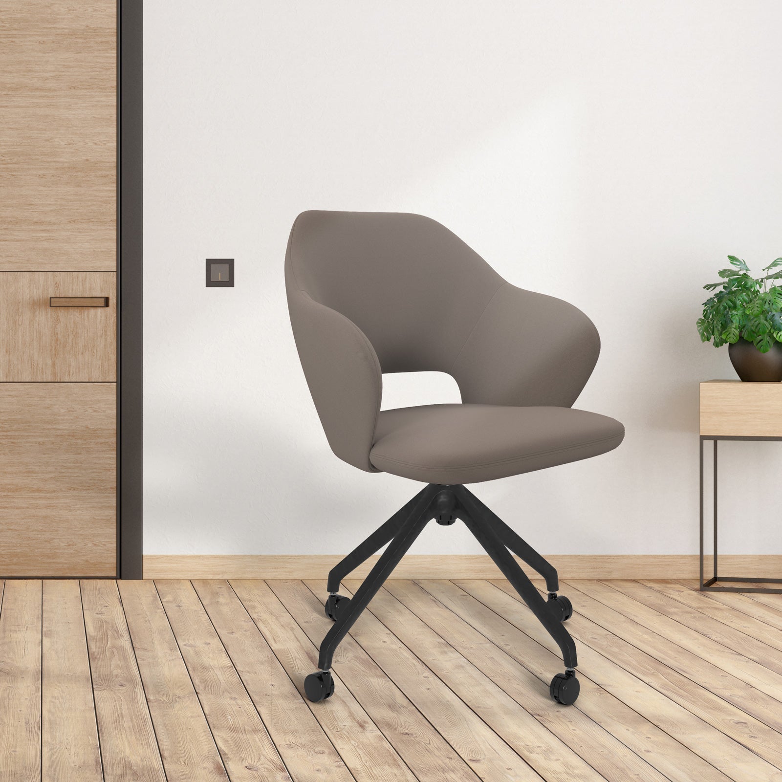 Jude contemporary lounge seating with black pyramid base with castors