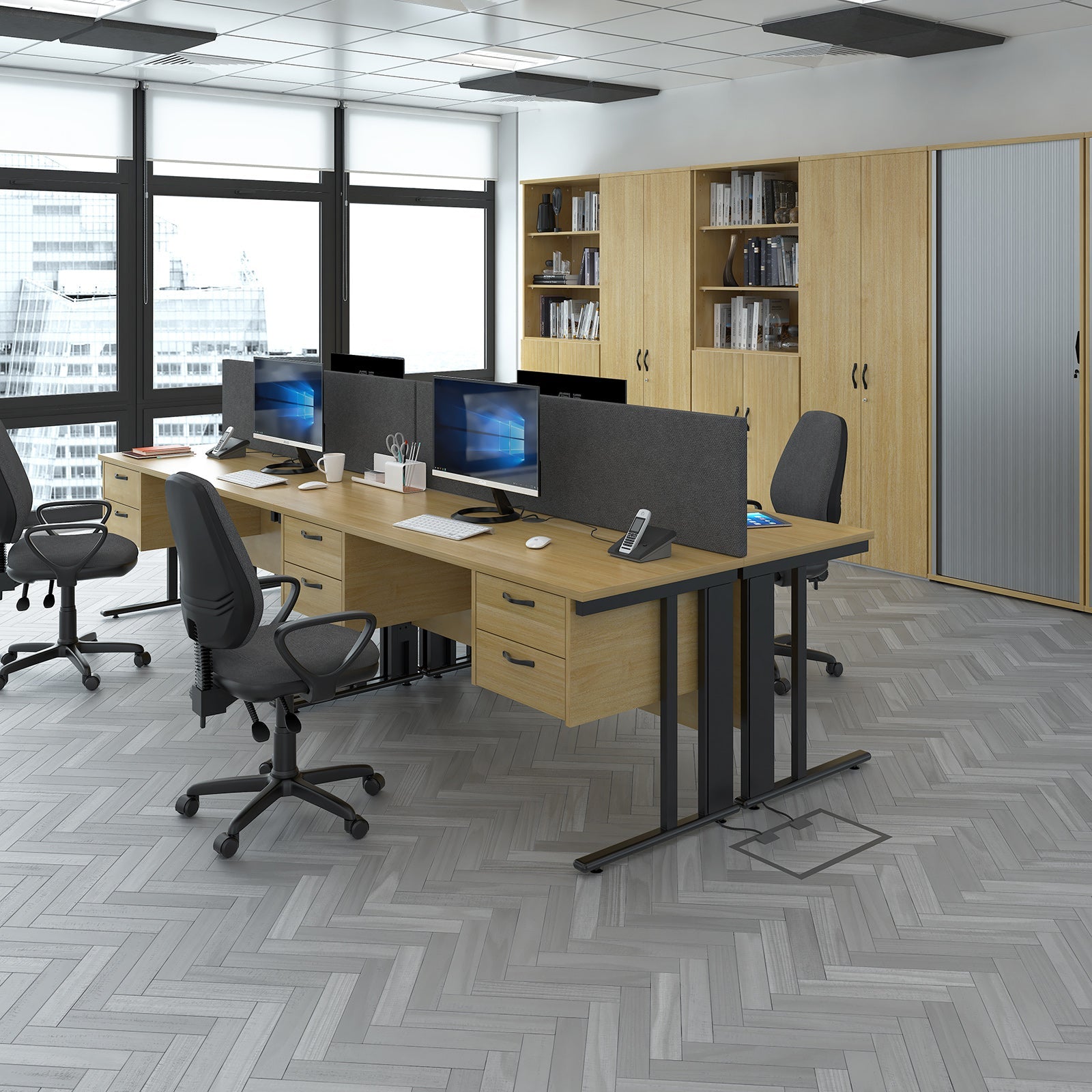 Maestro 25 Cable Managed 600Mm Deep Desk With 2 X 2 Drawer Peds