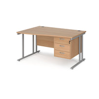 Maestro 25 cantilever left hand wave desk with 3 drawer ped