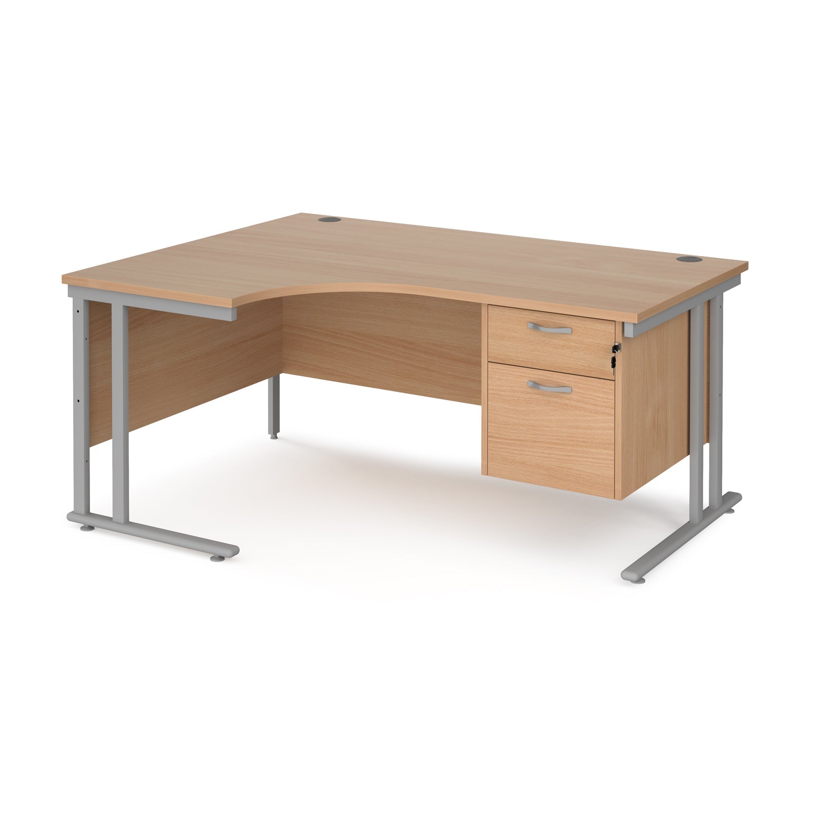 Maestro 25 cantilever left hand ergonomic desk with 2 drawer ped