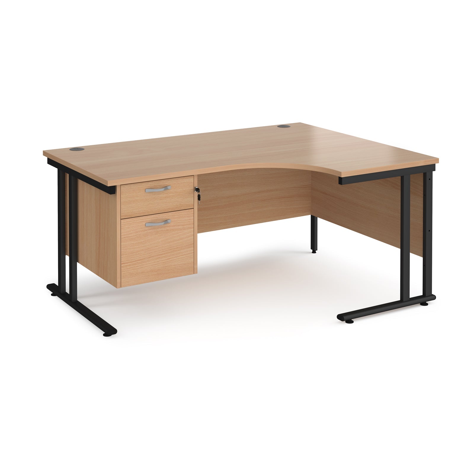 Maestro 25 cantilever right hand ergonomic desk with 2 drawer ped