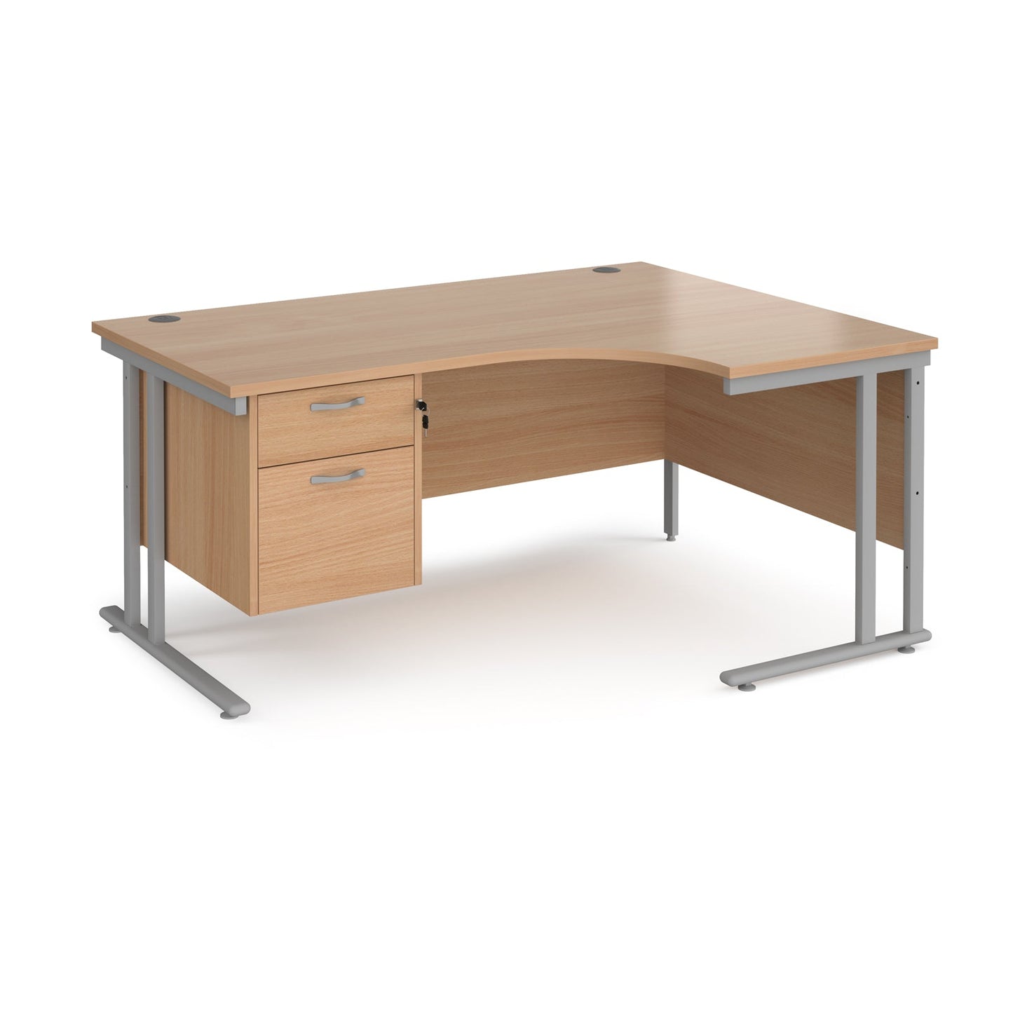 Maestro 25 cantilever right hand ergonomic desk with 2 drawer ped