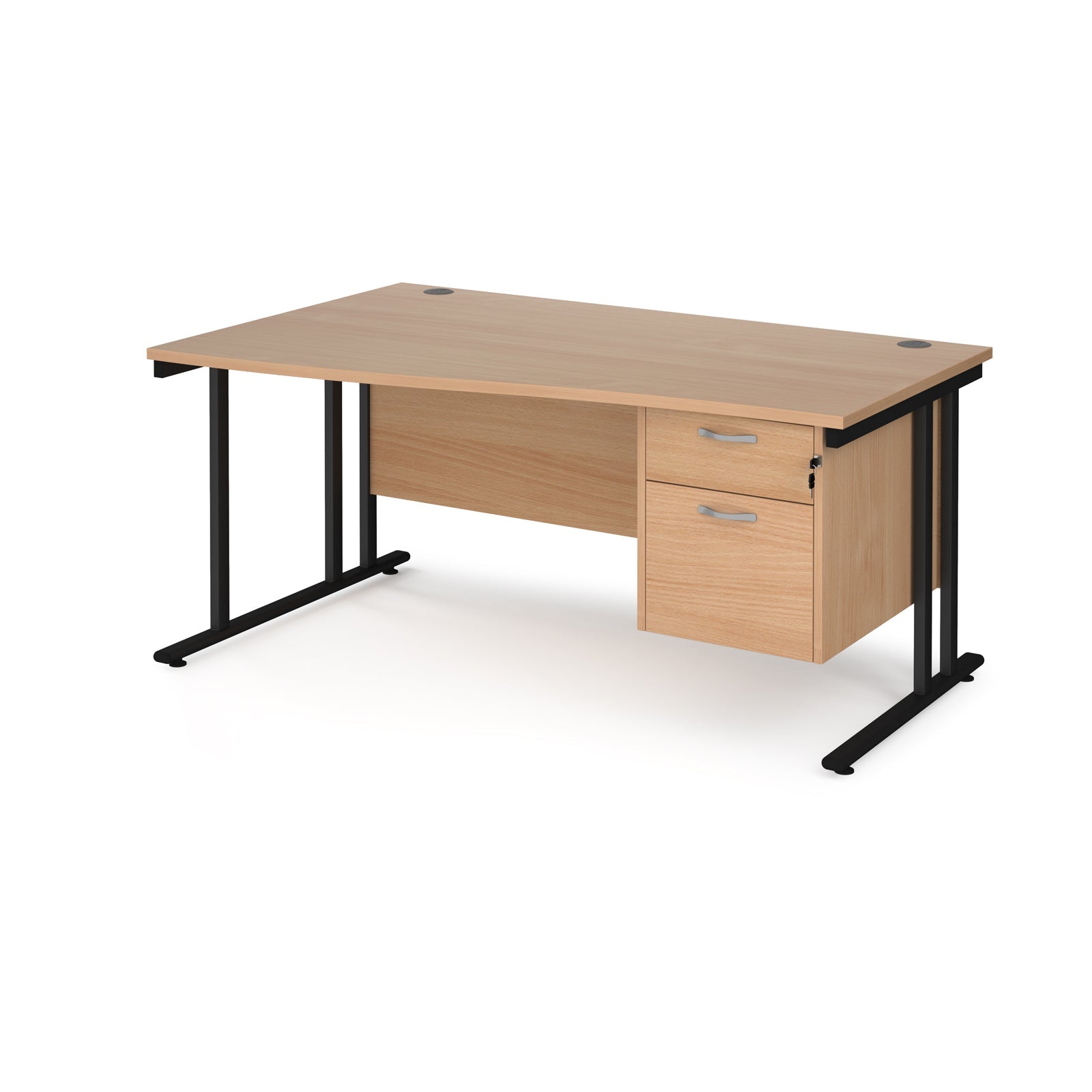 Maestro 25 cantilever left hand wave desk with 2 drawer ped