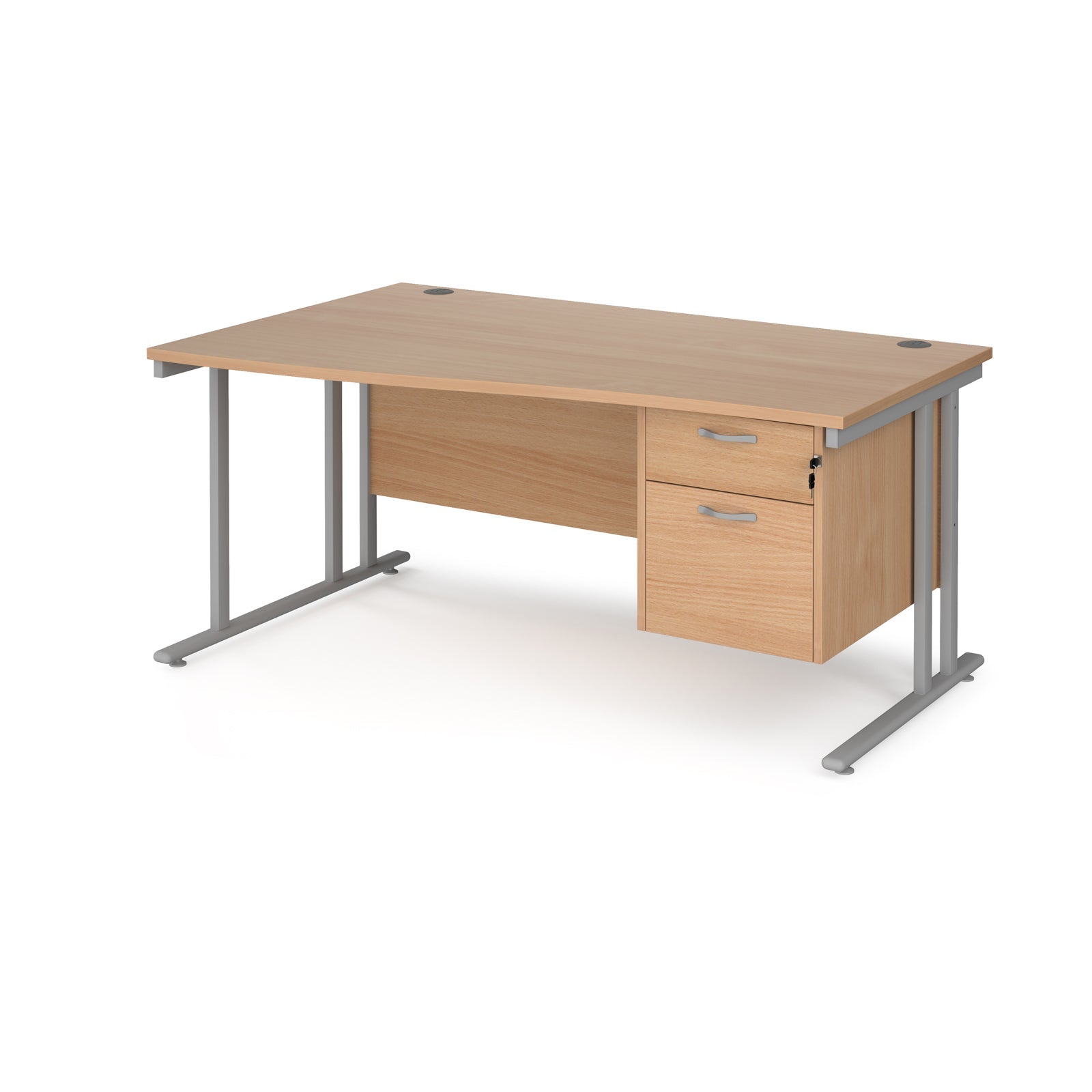 Maestro 25 cantilever left hand wave desk with 2 drawer ped
