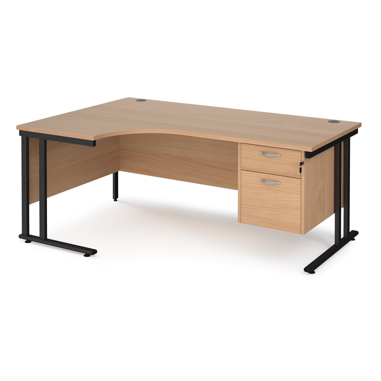 Maestro 25 cantilever left hand ergonomic desk with 2 drawer ped