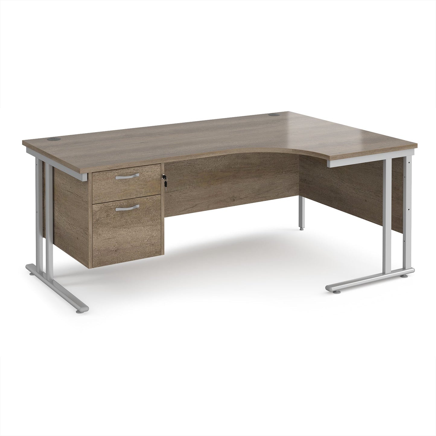Maestro 25 cantilever right hand ergonomic desk with 2 drawer ped