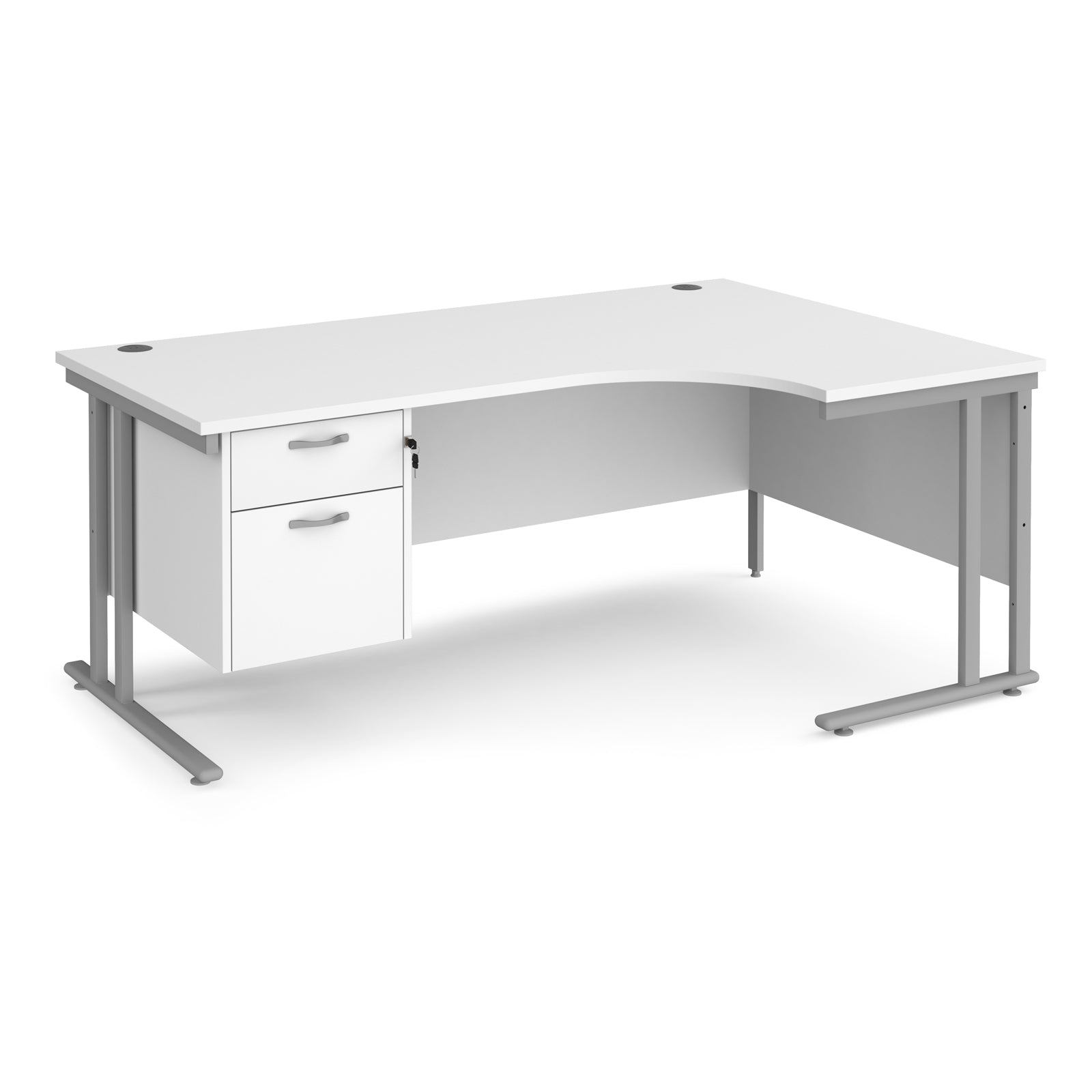 Maestro 25 cantilever right hand ergonomic desk with 2 drawer ped