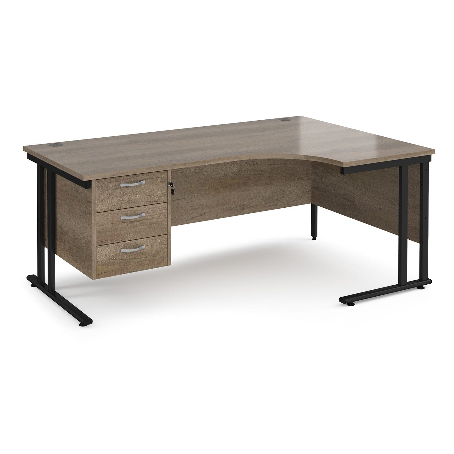 Maestro 25 cantilever right hand ergonomic desk with 3 drawer ped