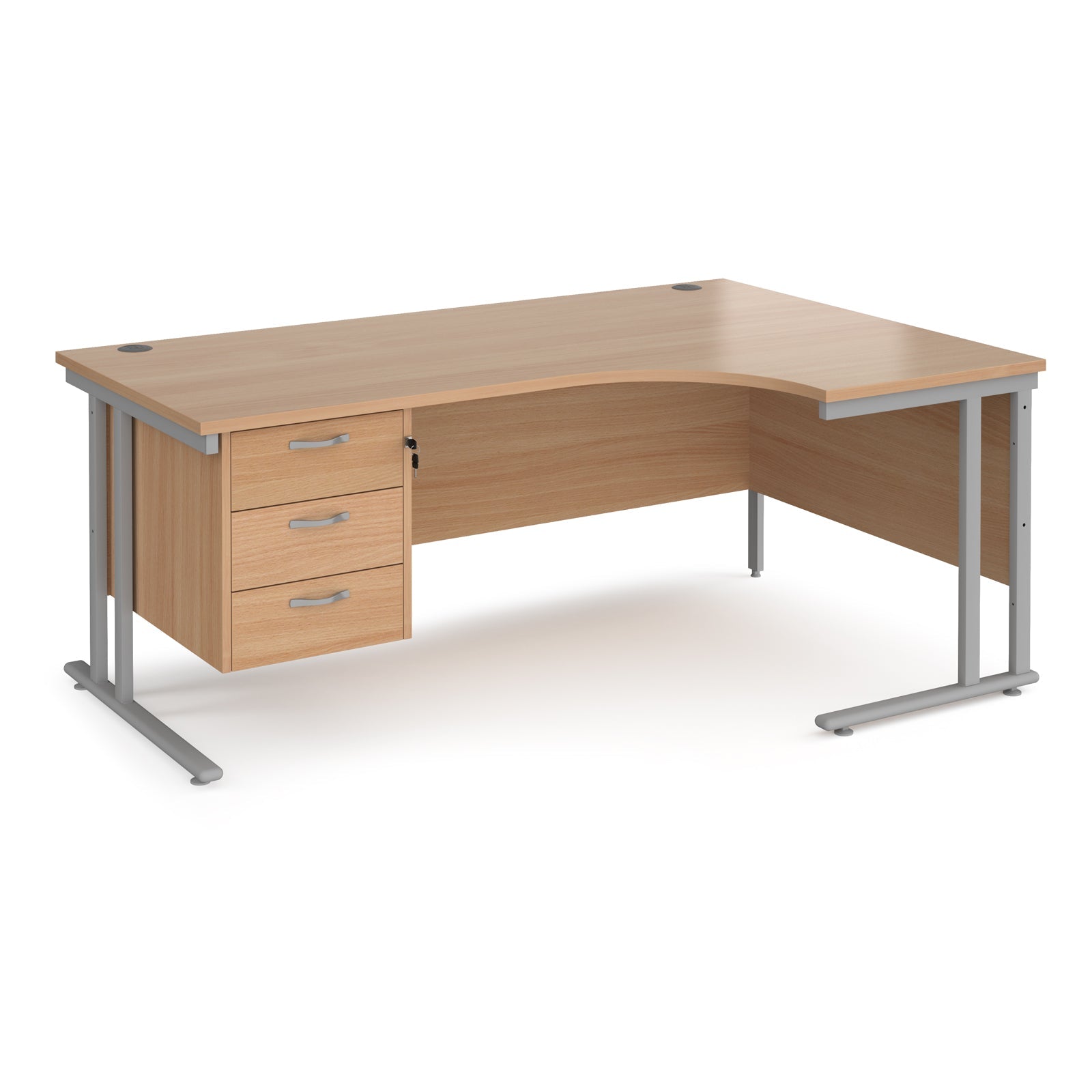Maestro 25 cantilever right hand ergonomic desk with 3 drawer ped