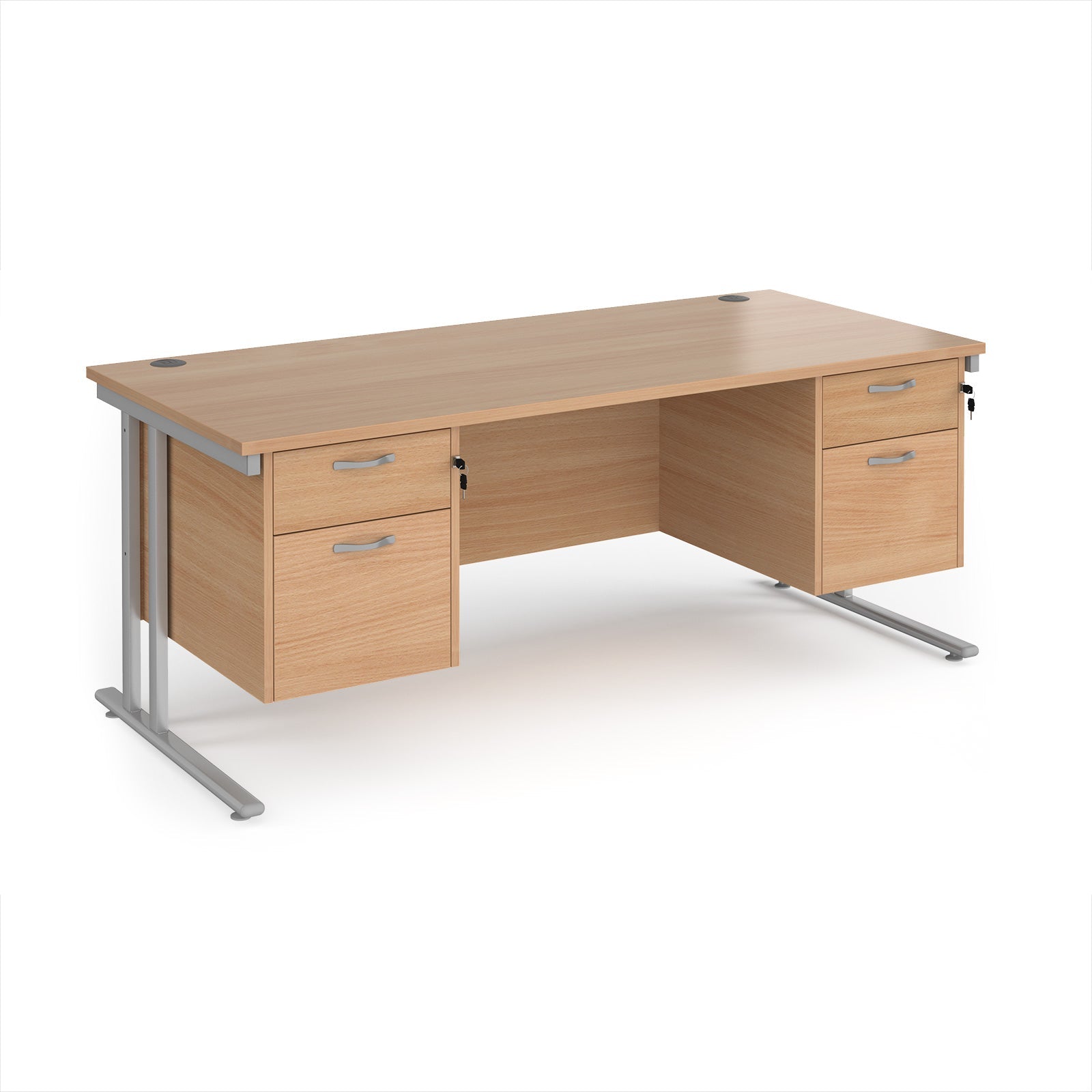 Maestro 25 cantilever 800mm deep desk with 2 x 2 drawer peds