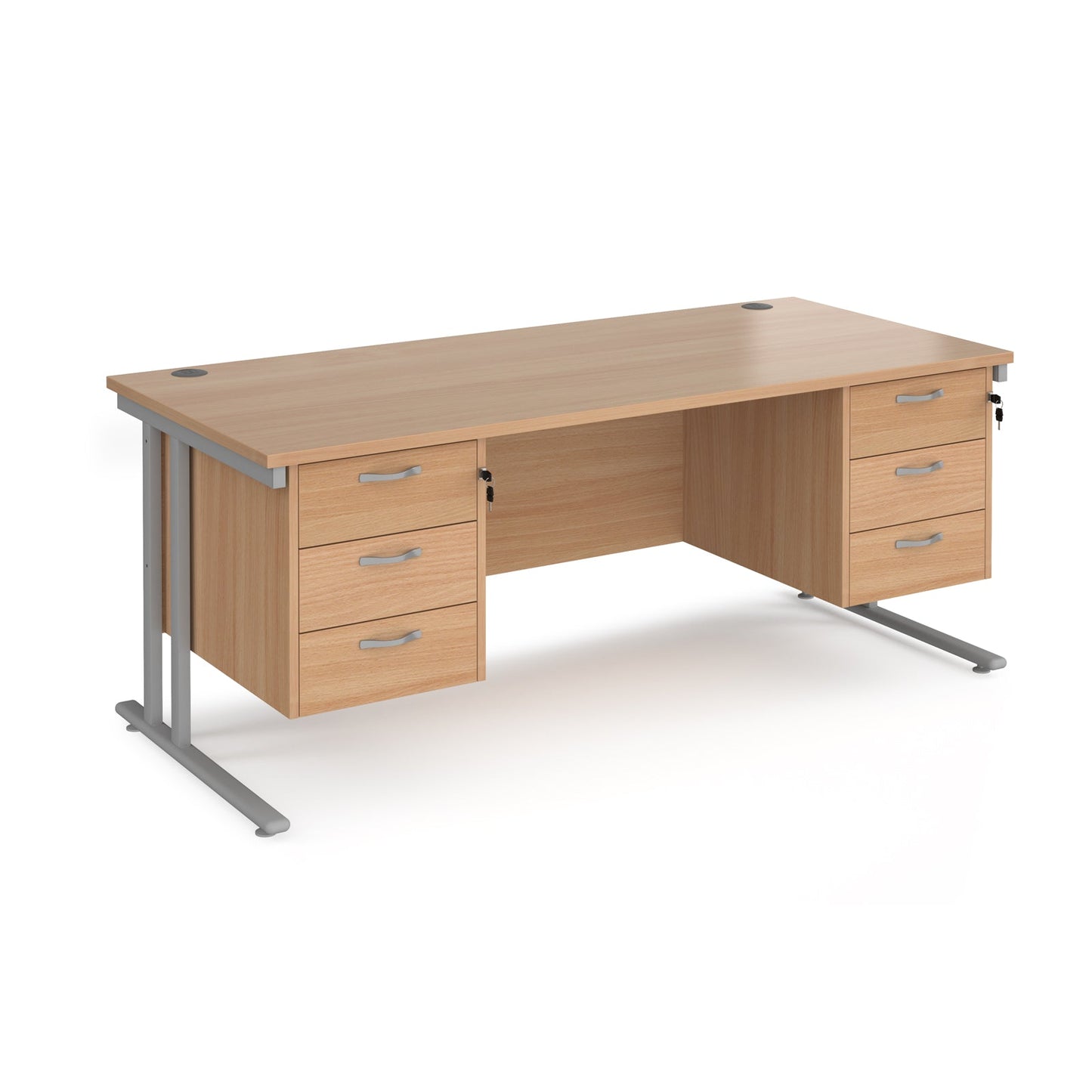 Maestro 25 cantilever 800mm deep desk with 2 x 3 drawer peds