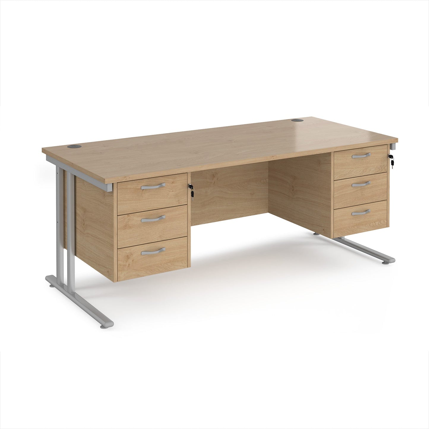 Maestro 25 cantilever 800mm deep desk with 2 x 3 drawer peds