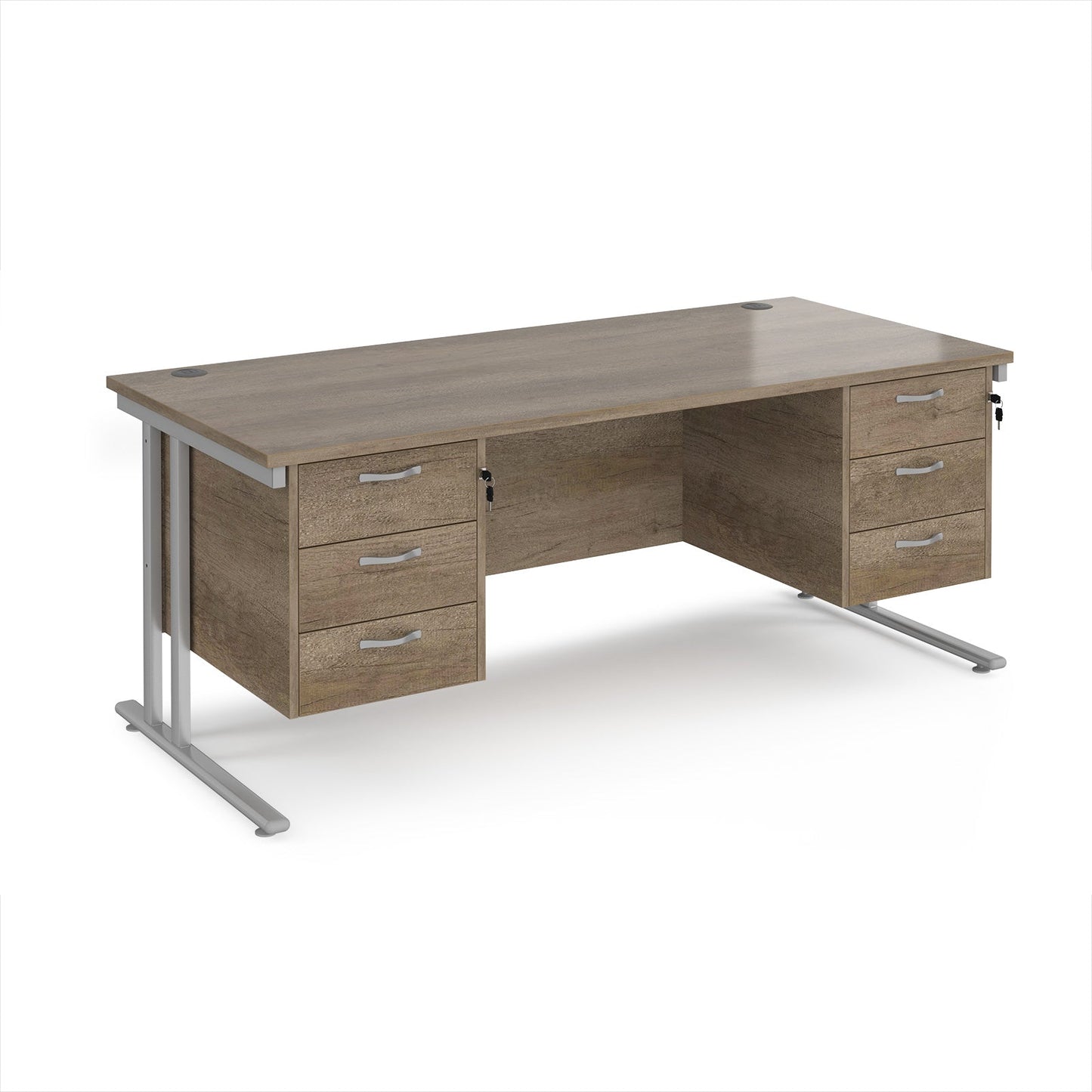 Maestro 25 cantilever 800mm deep desk with 2 x 3 drawer peds