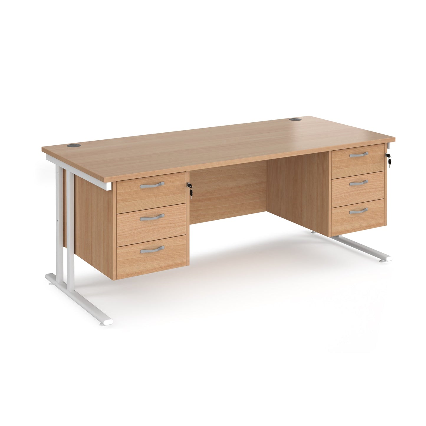Maestro 25 cantilever 800mm deep desk with 2 x 3 drawer peds