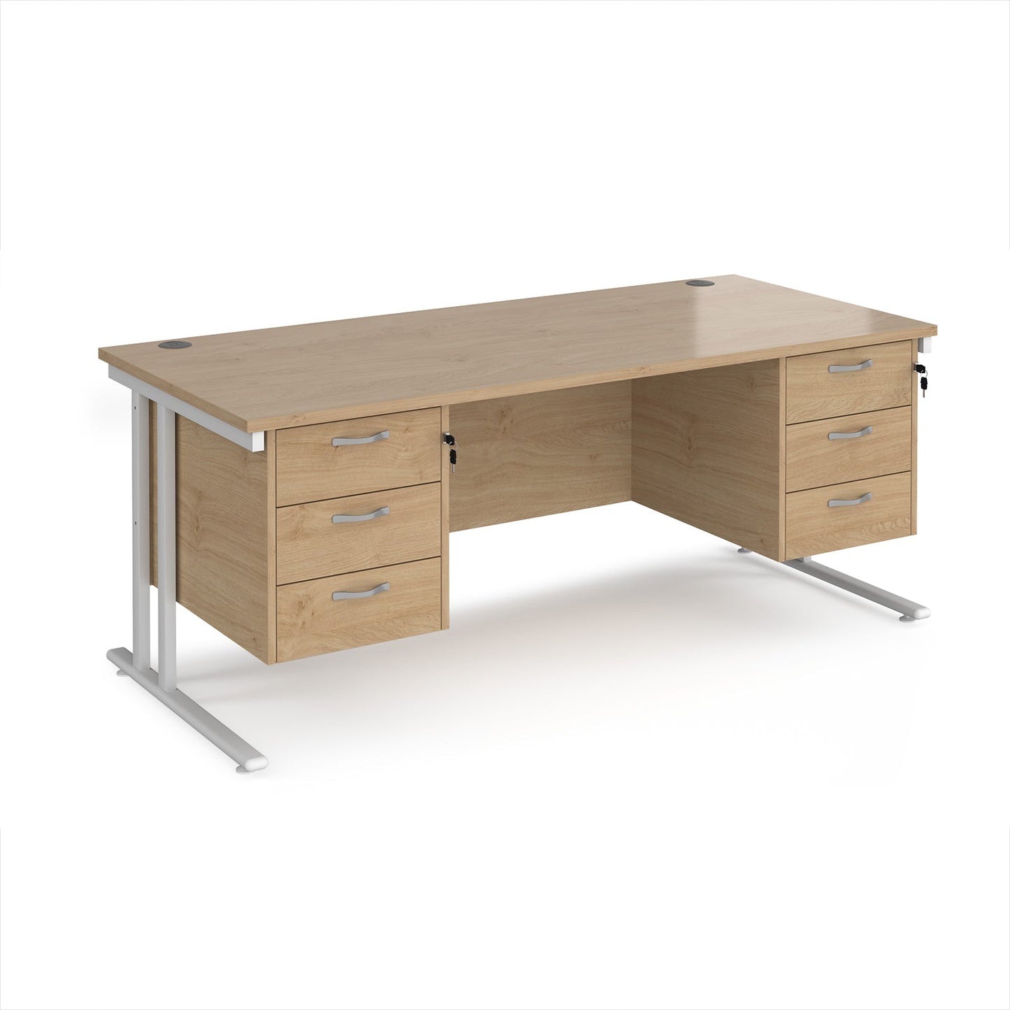 Maestro 25 cantilever 800mm deep desk with 2 x 3 drawer peds
