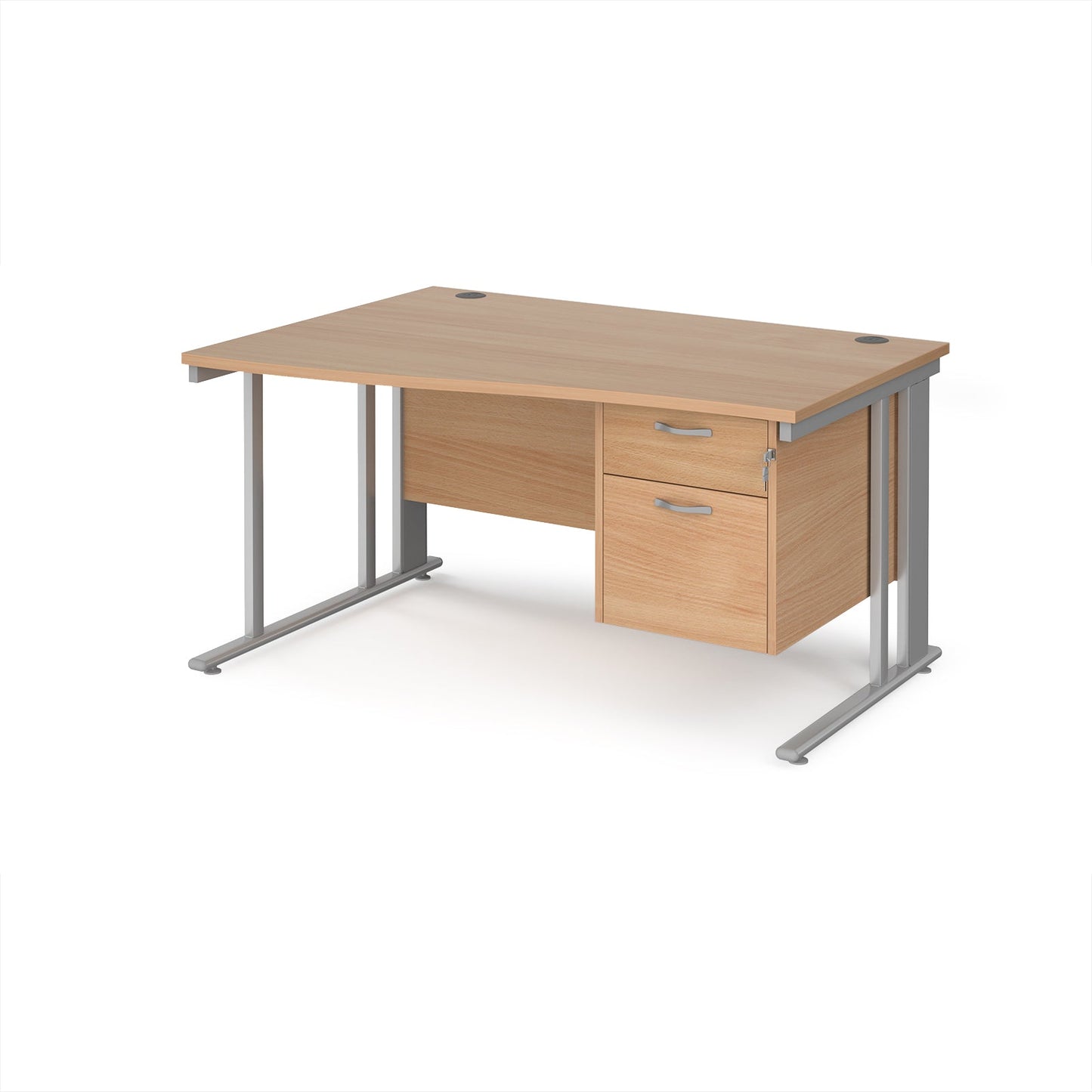 Maestro 25 cable managed left hand wave desk with 2 drawer ped